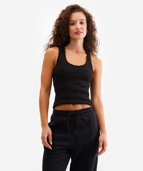 regata básica feminina de algodão decote redondo preta
