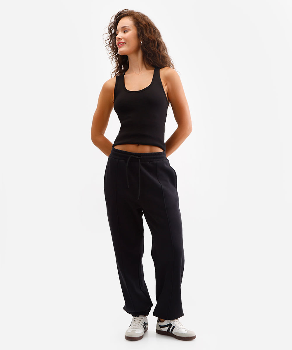 regata básica feminina de algodão decote redondo preta