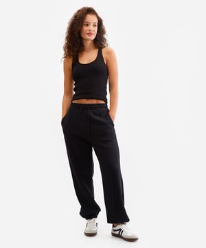 calça jogger feminina de moletom básica preto