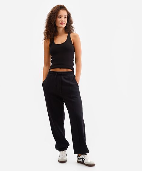 calça jogger feminina de moletom básica preto