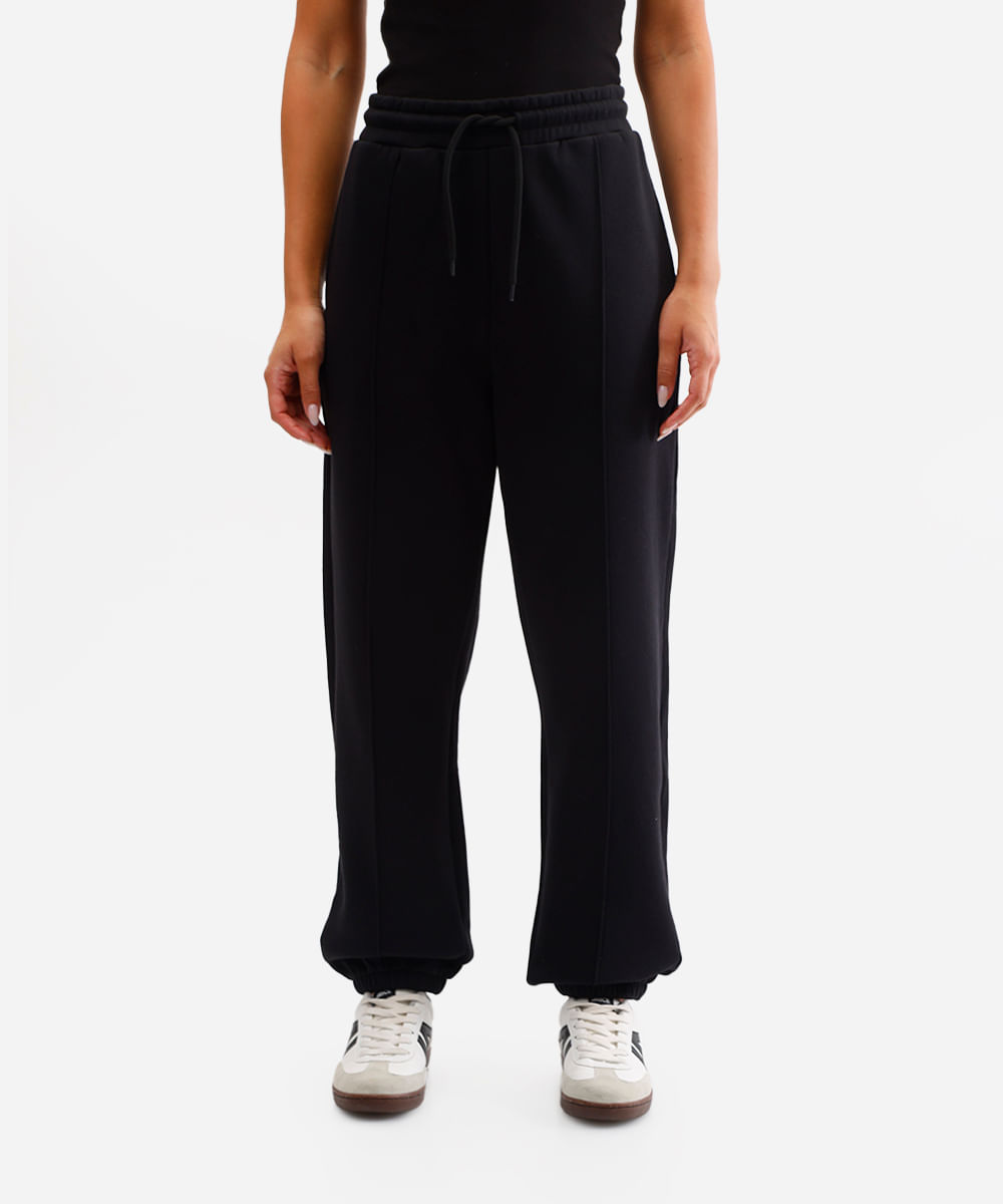 calça jogger feminina de moletom básica preto
