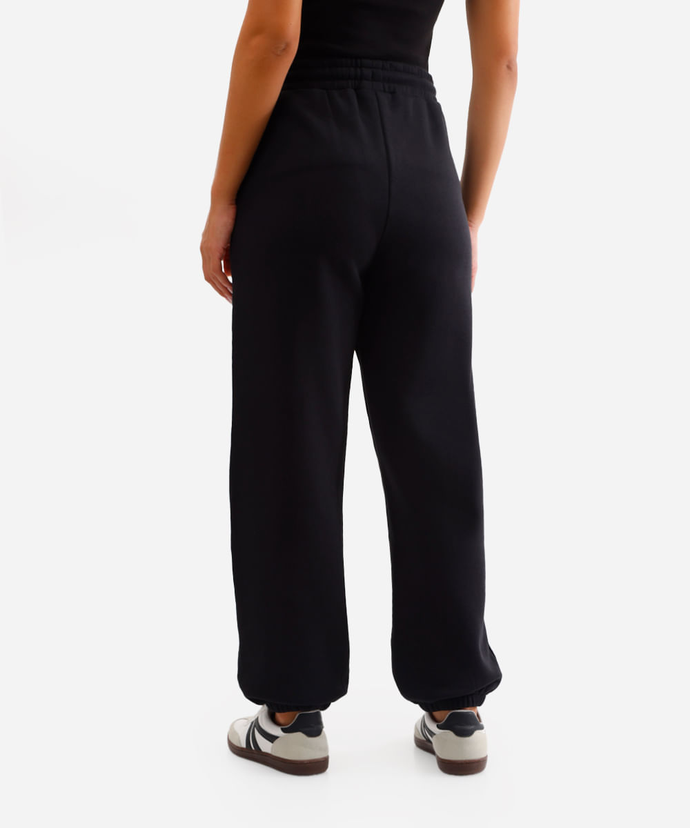 calça jogger feminina de moletom básica preto