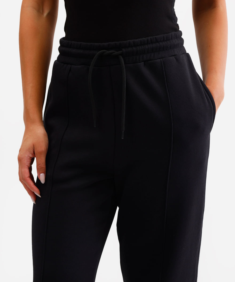 calça jogger feminina de moletom básica preto