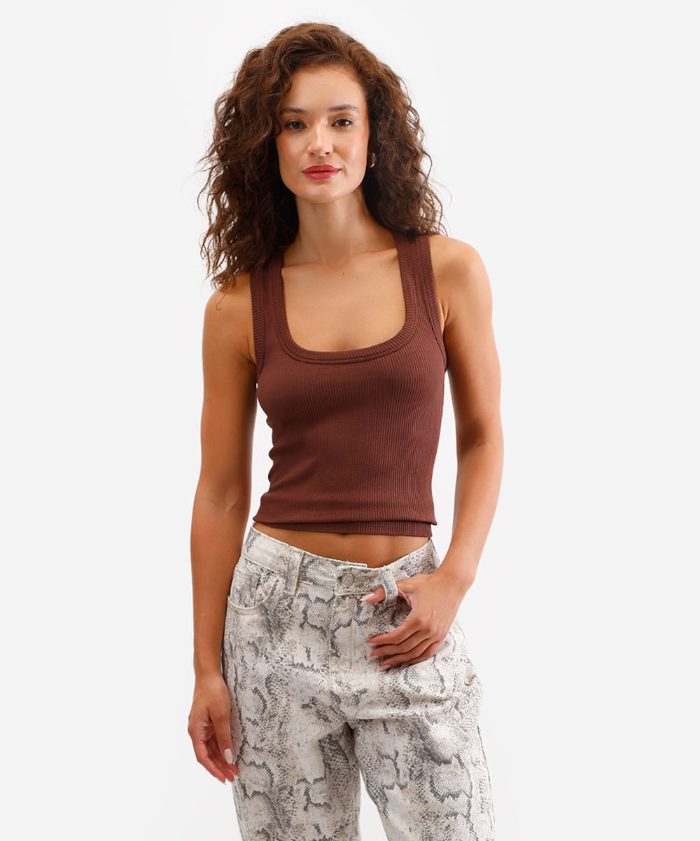 regata nadador canelada básica marrom