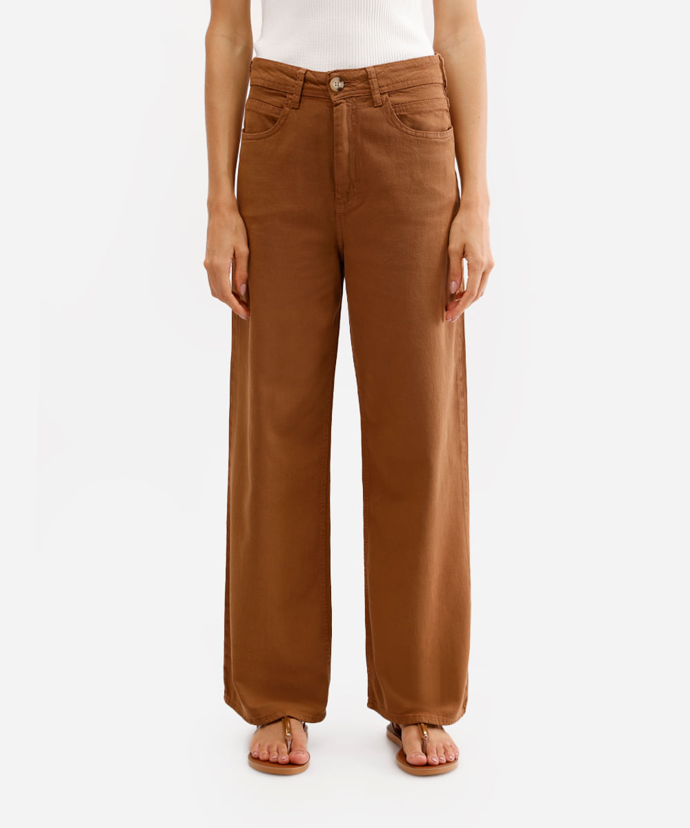 calça wide leg feminina de sarja marrom
