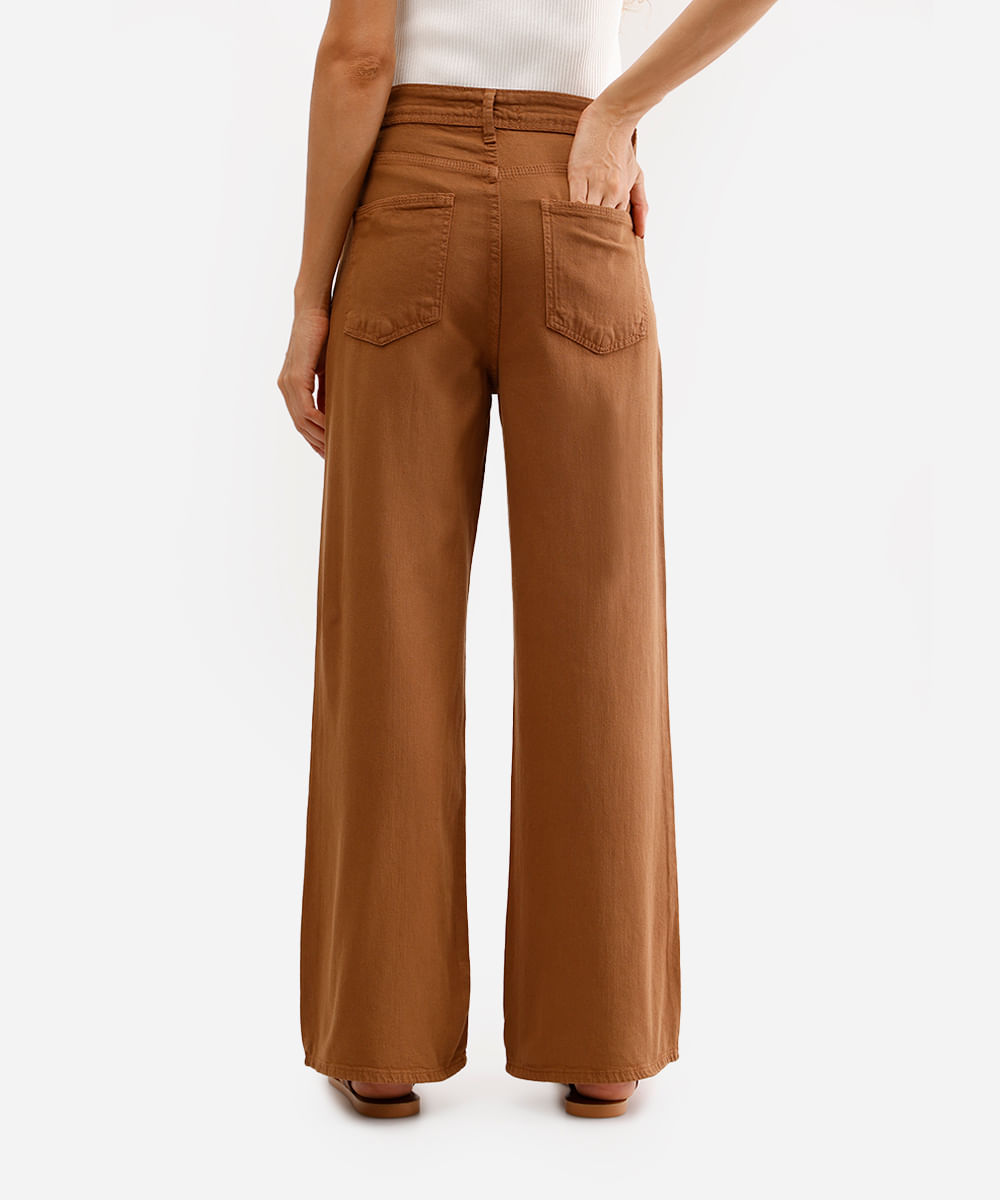 calça wide leg feminina de sarja marrom