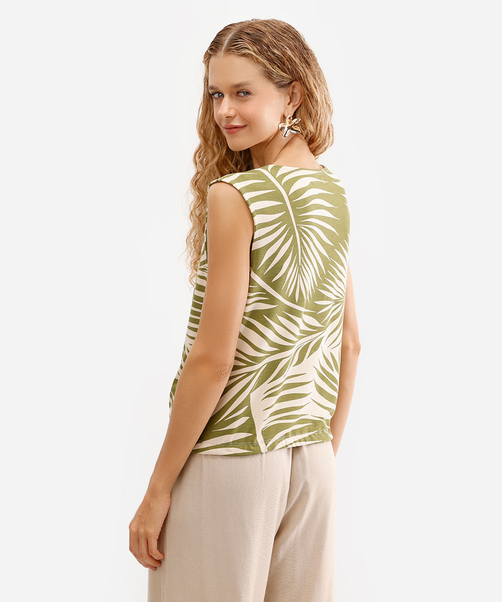 regata de viscose com amarração folhagem verde