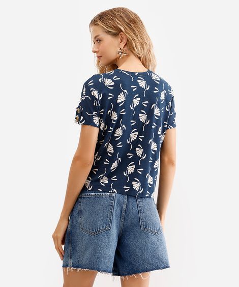 blusa feminina de viscose manga curta floral azul