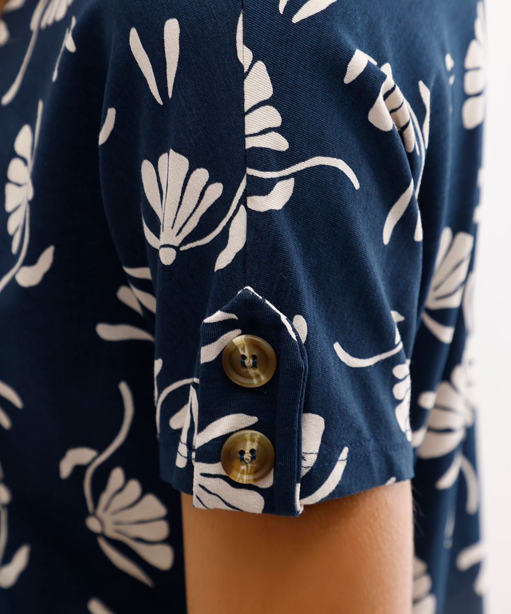 blusa feminina de viscose manga curta floral azul