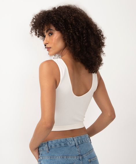 cropped básico canelado alça média decote v off white