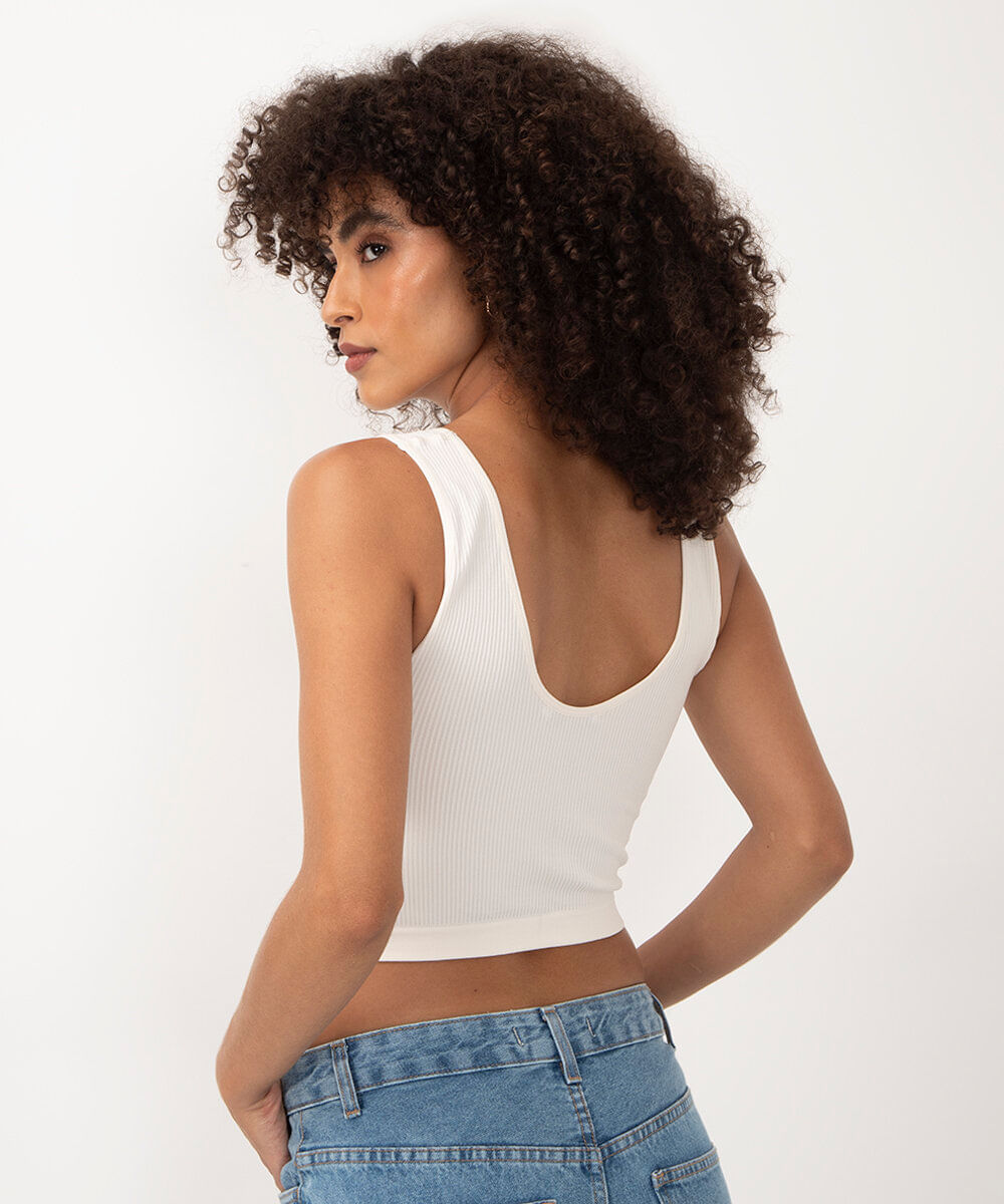 cropped básico canelado alça média decote v off white