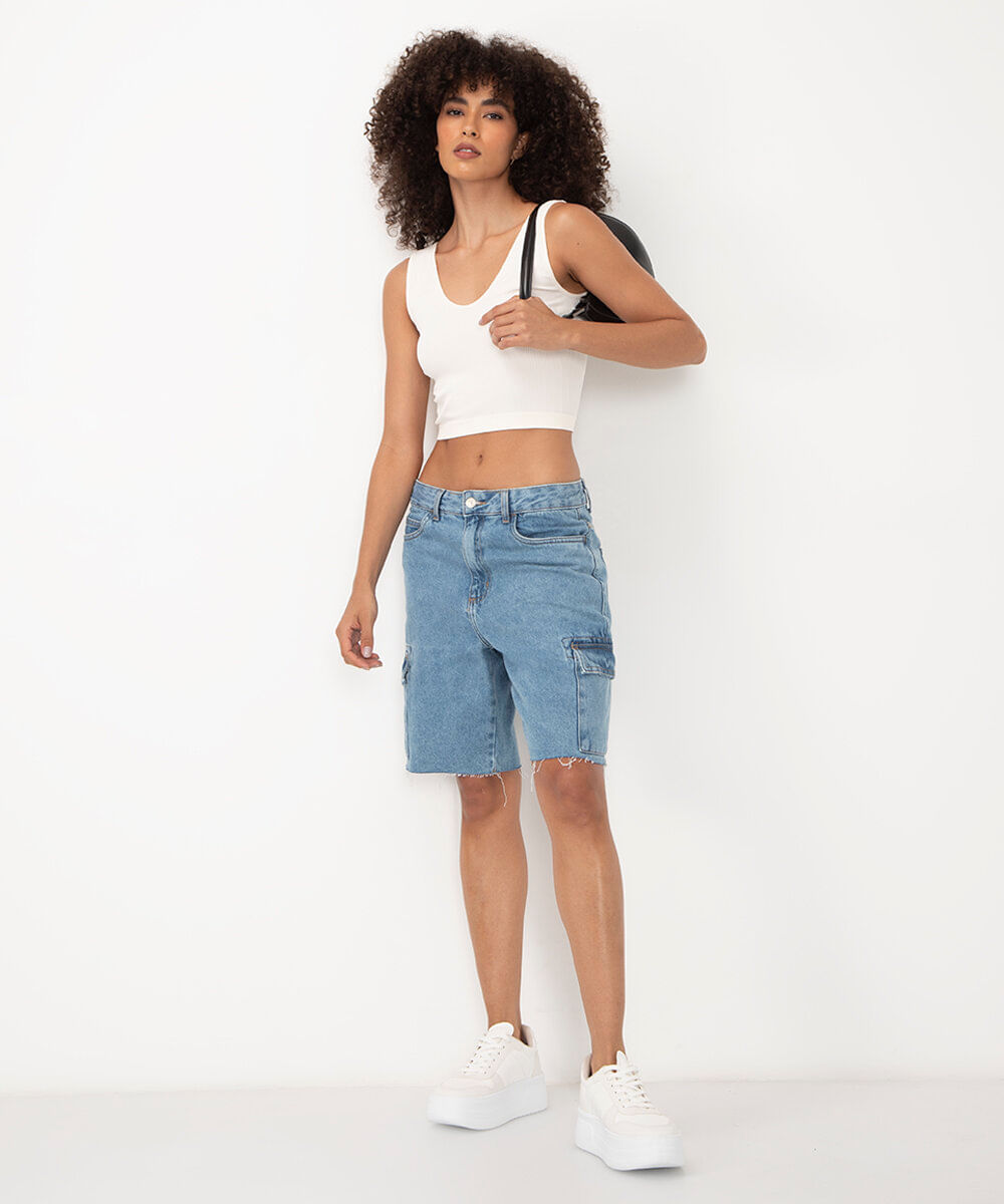 cropped básico canelado alça média decote v off white