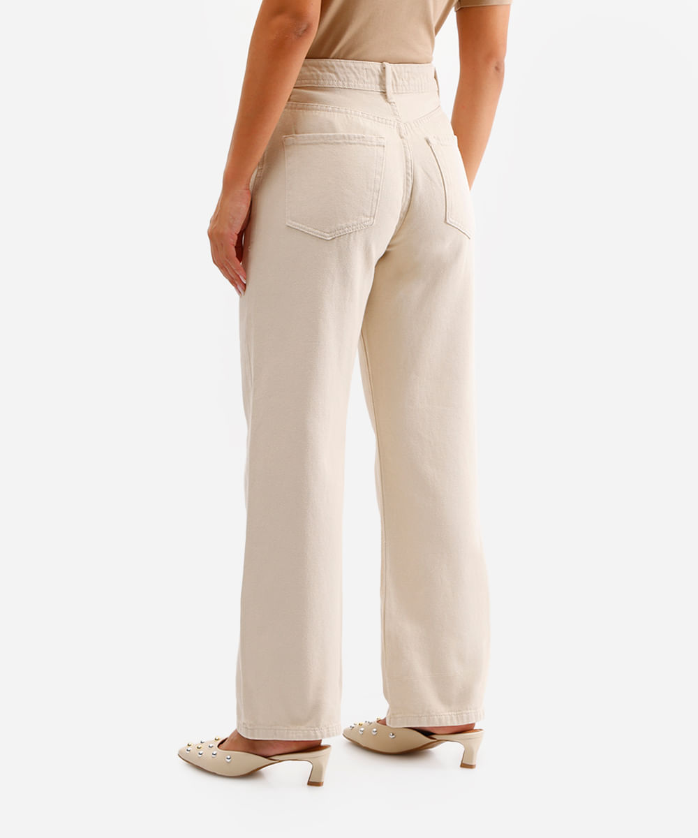 calça wide leg feminina de sarja cintura alta bege
