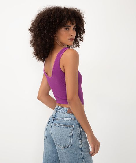 cropped básico canelado alça média decote v roxo