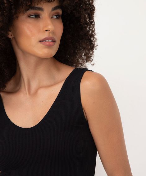 cropped básico canelado alça média decote v preto