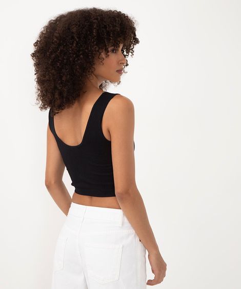 cropped básico canelado alça média decote v preto