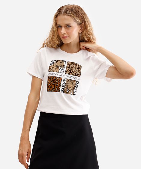 camiseta feminina de algodão embrace new beginnings off white