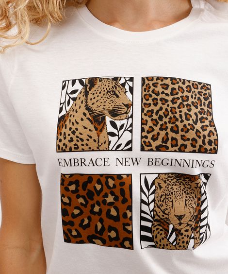 camiseta feminina de algodão embrace new beginnings off white