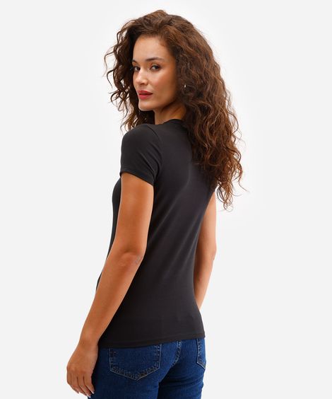 camiseta básica feminina de algodão manga curta preta