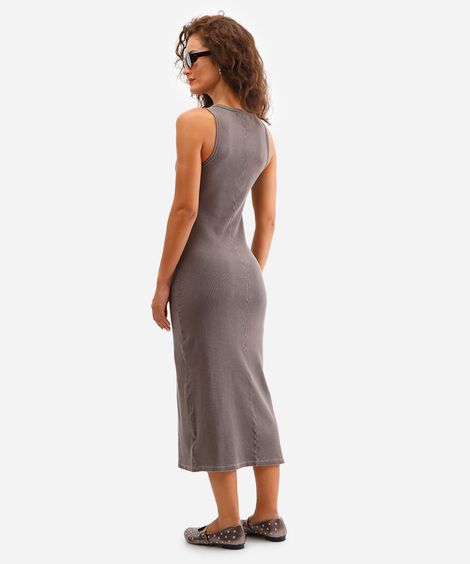 vestido midi halterneck canelado marrom