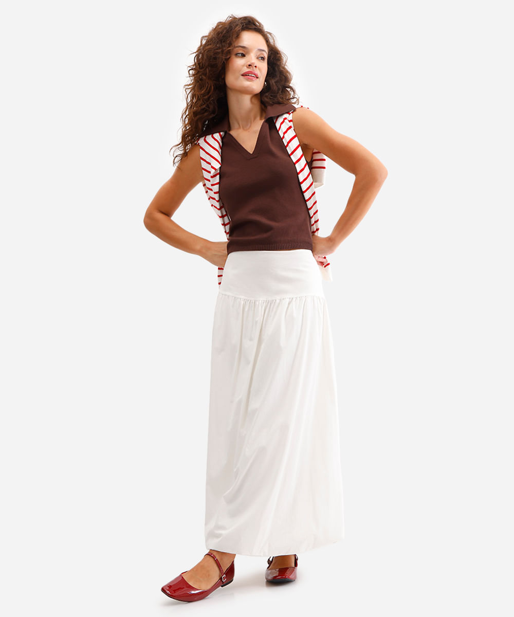 polo feminina de tricot sem manga marrom