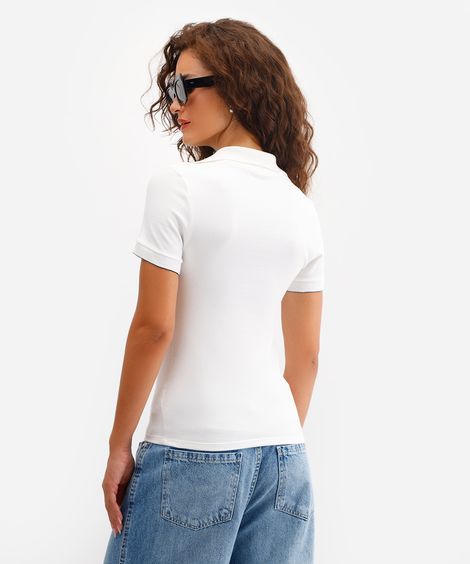 polo feminina manga curta canelada off white
