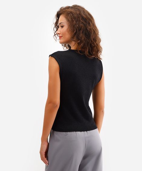 regata feminina de tricot com lurex preta