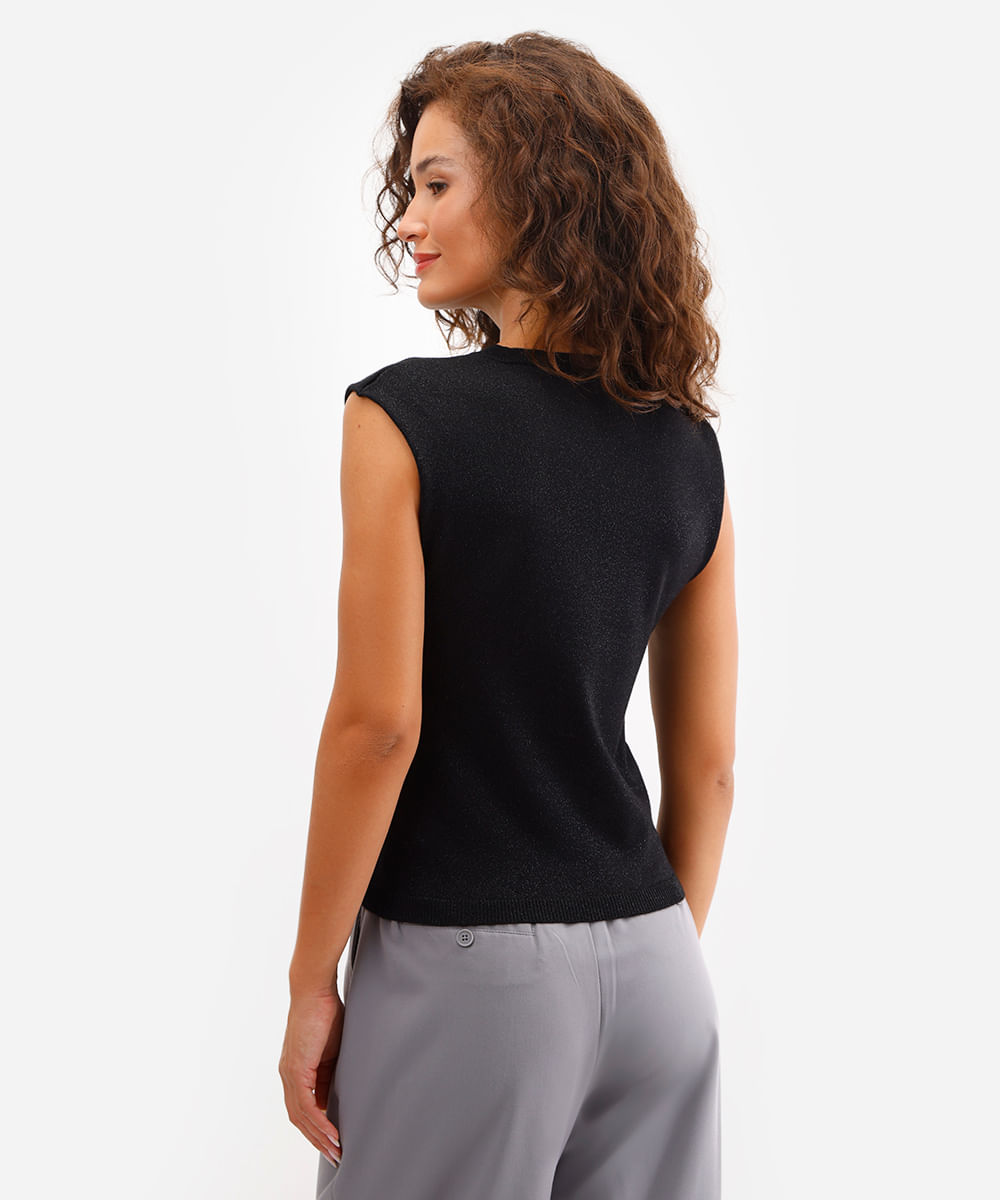 regata feminina de tricot com lurex preta