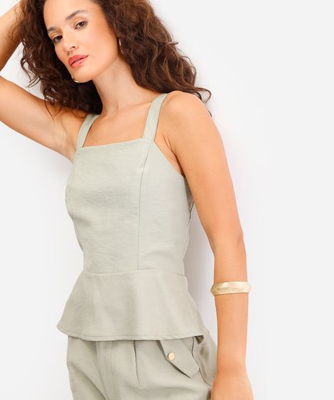 blusa peplum feminina de viscose decote quadrado verde
