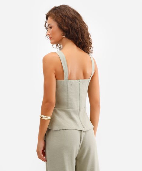 blusa peplum feminina de viscose decote quadrado verde