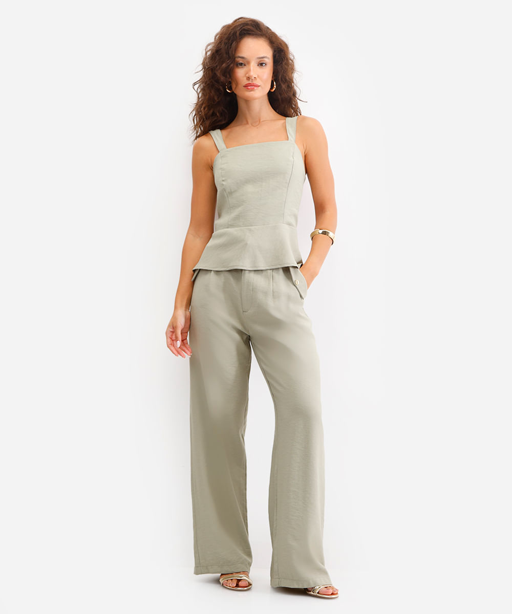 blusa peplum feminina de viscose decote quadrado verde