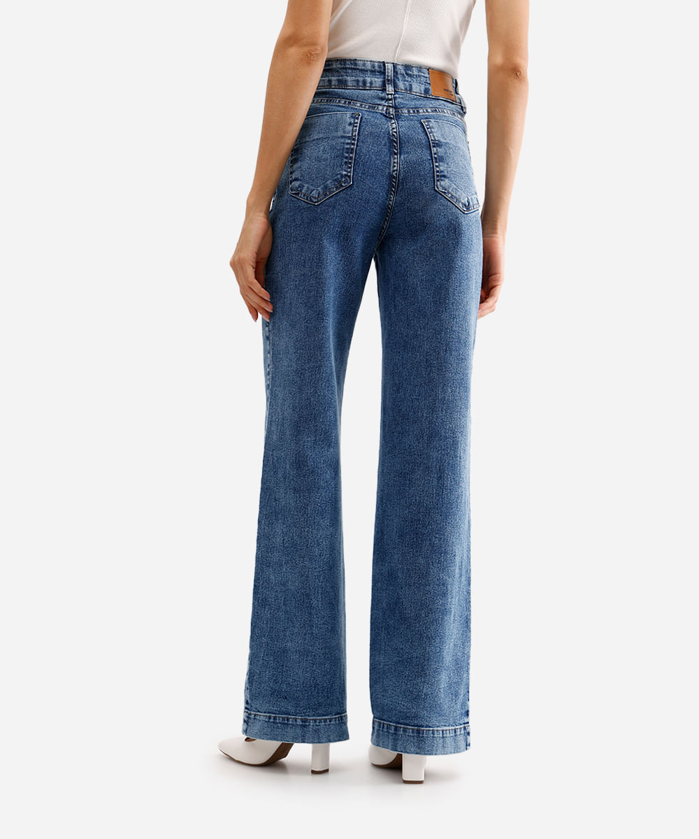 calça wide leg feminina jeans cintura alta sawary azul