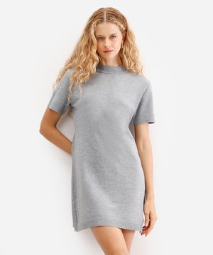 vestido curto feminino de tricot manga curta cinza