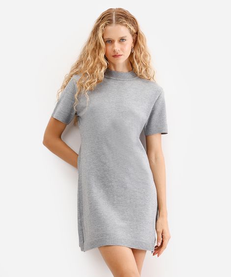 vestido curto feminino de tricot manga curta cinza