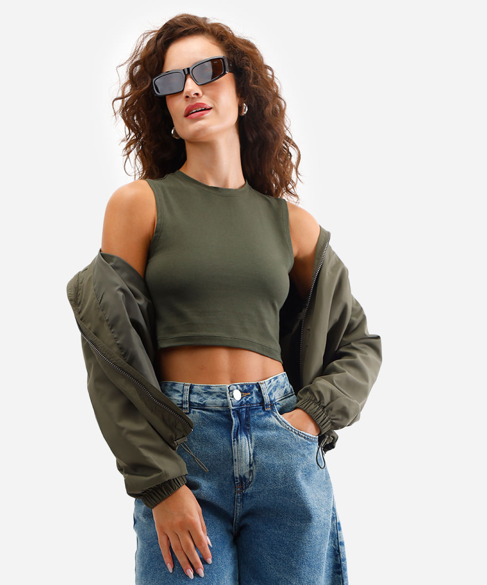 cropped básico feminino de algodão peruano verde