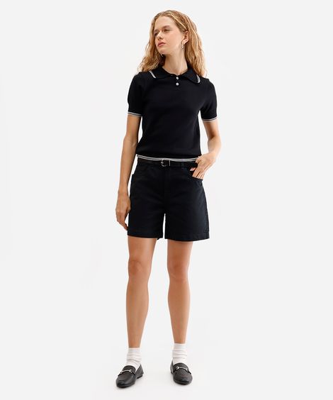 short feminino de sarja com cinto preto