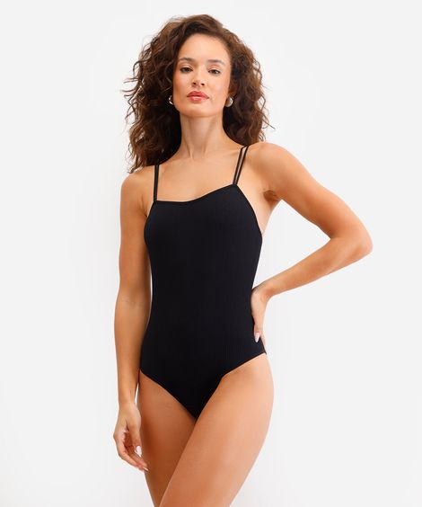 body básico feminino de poliamida canelado preto