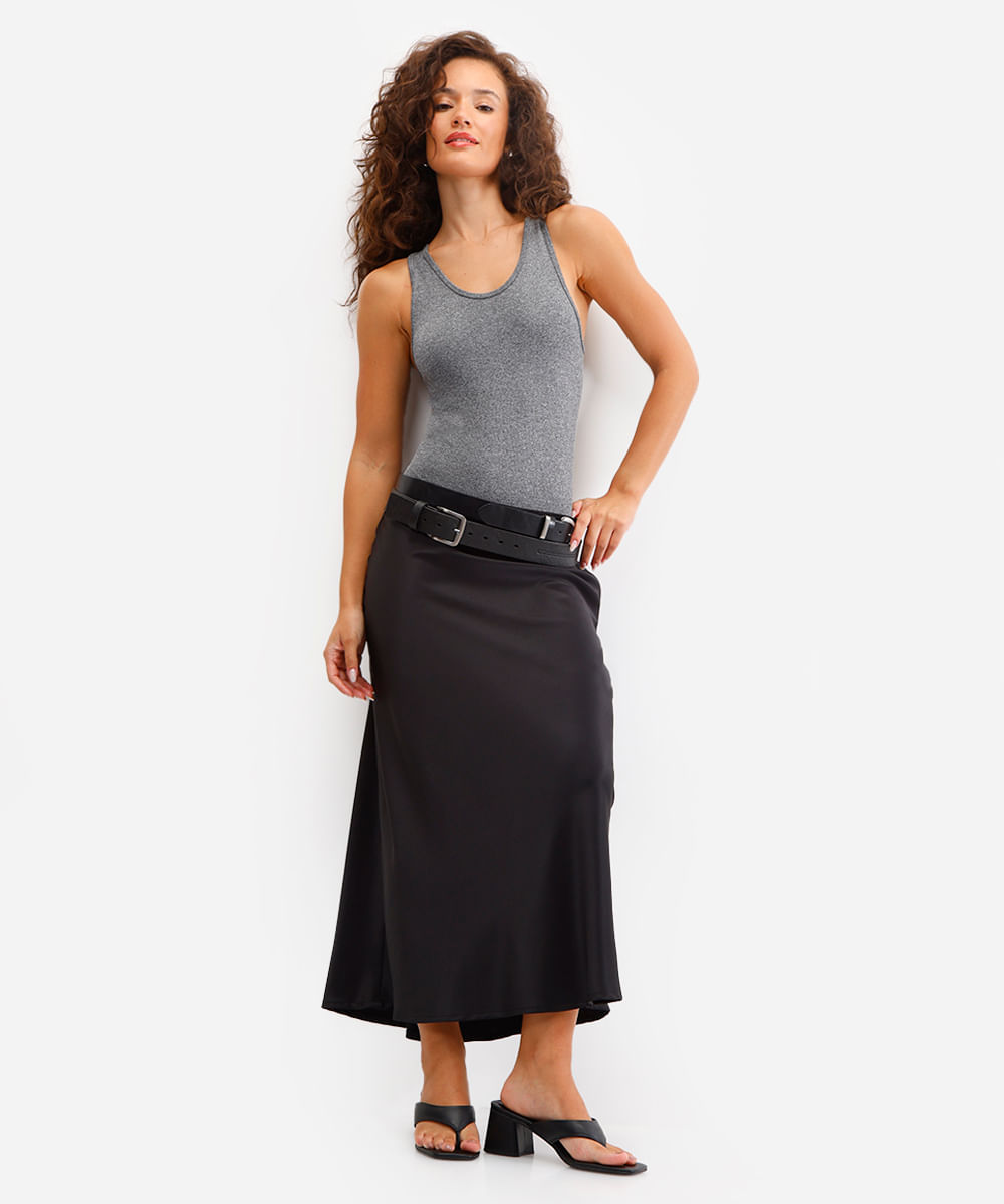 body feminino de poliamida canelado cinza