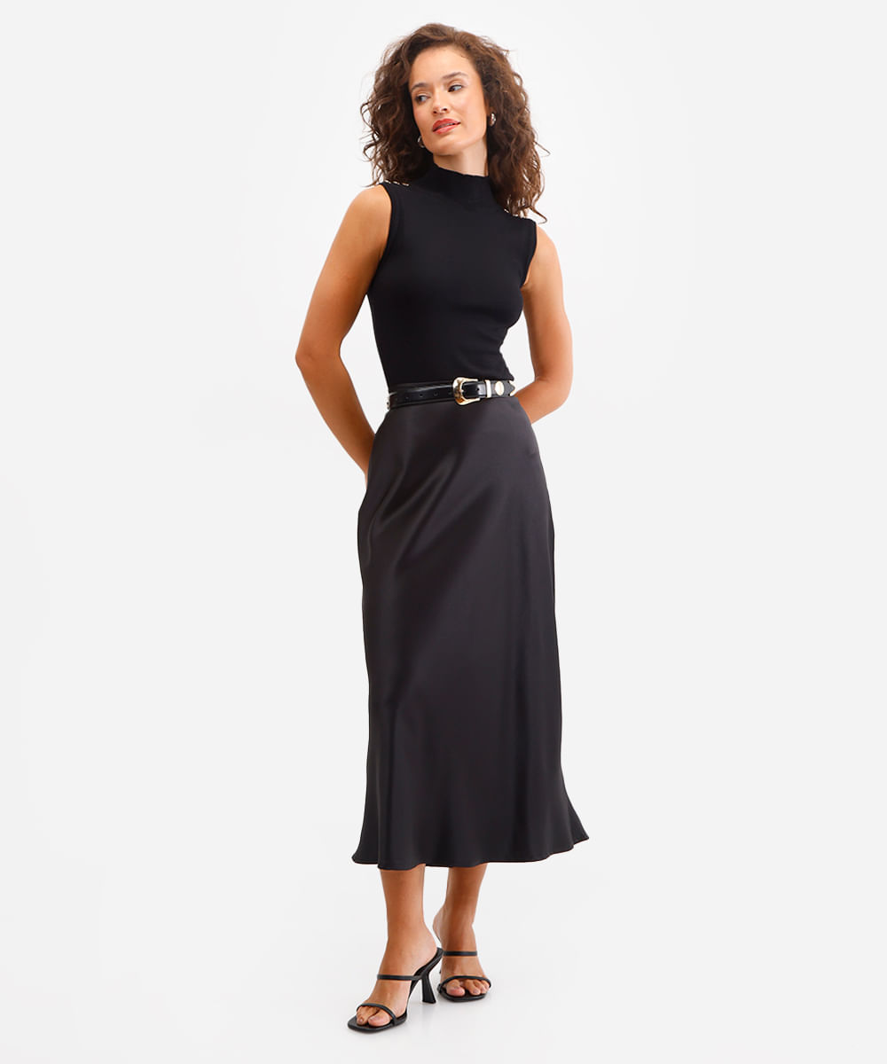 regata feminina de tricot gola alta com botões preta