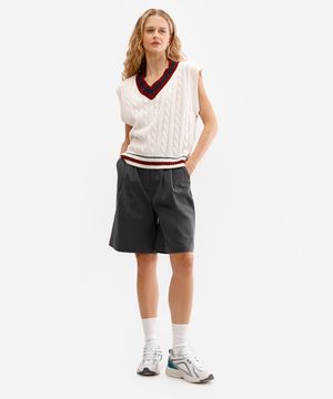 colete feminino de tricot decote v texturizado bege