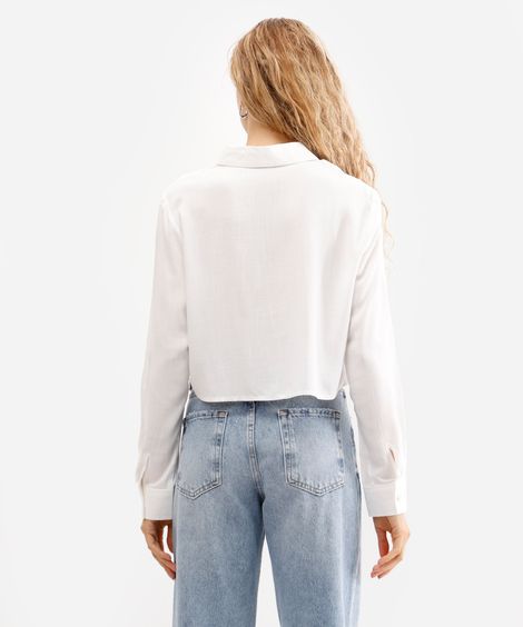 camisa feminina de viscose manga longa off white