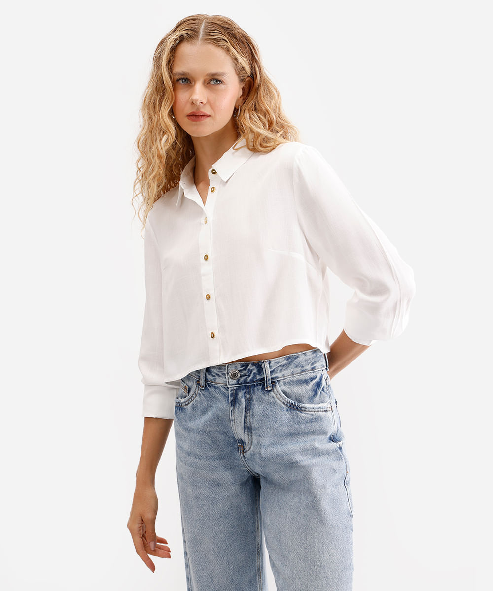 camisa feminina de viscose manga longa off white
