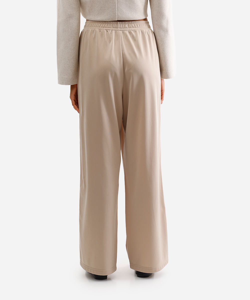 calça wide leg feminina cós elástico bege
