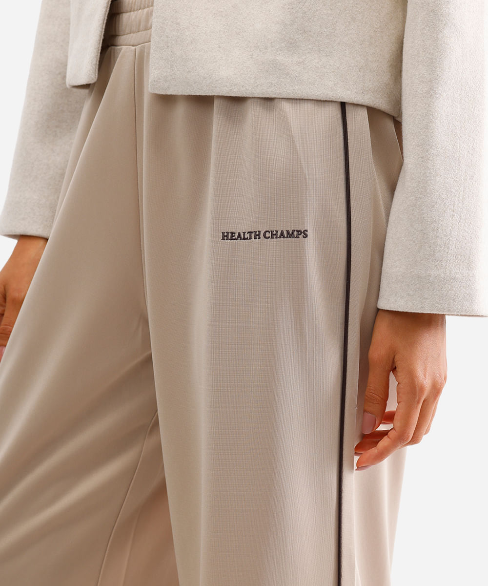 calça wide leg feminina cós elástico bege