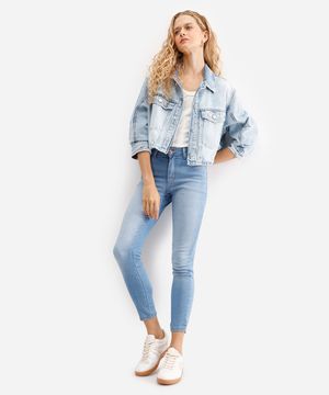 calça skinny feminina jeans cintura média azul