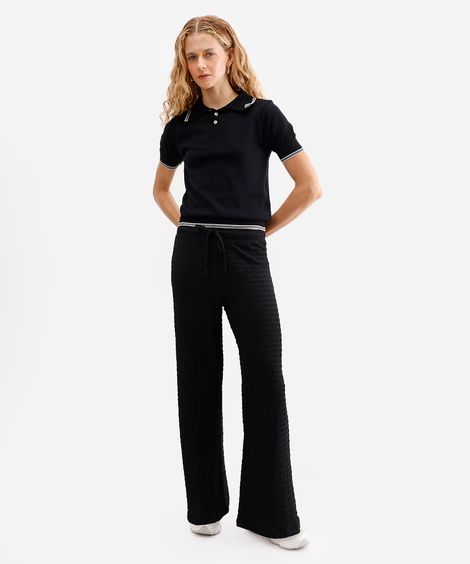 calça reta feminina texturizada preta