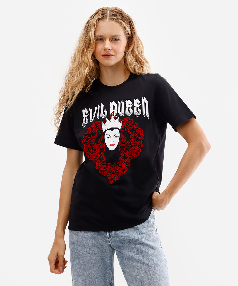 camiseta feminina de algodão manga curta malévola preta