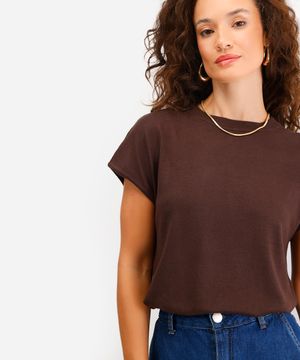 blusa muscle tee feminina de tricot marrom