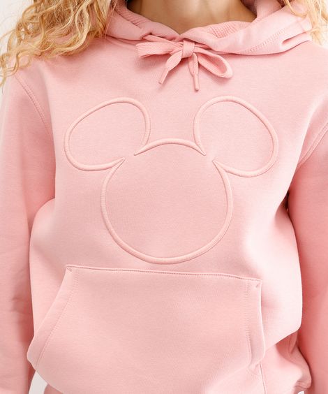 blusão de moletom com capuz mickey rosa