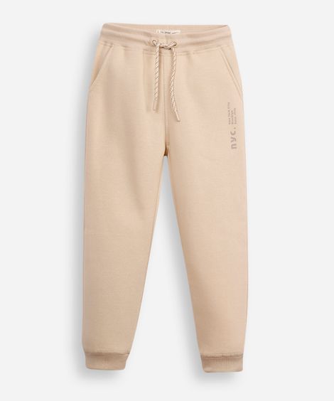calça jogger infantil de moletom nyc bege